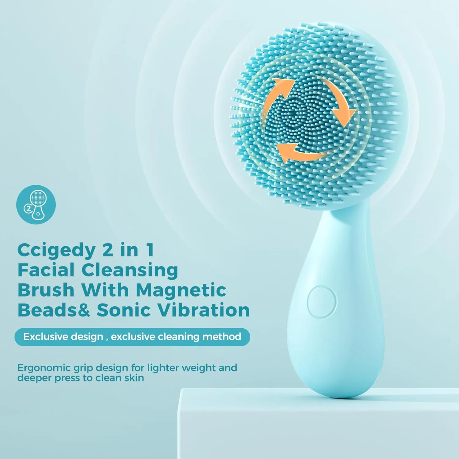 2 in 1 Facial Cleansing Brush,Rotating Magnetic Beads & Massage Cleaning Silicone Face Scrubber，Waterproof and Rechargeable Face Scrub Brush