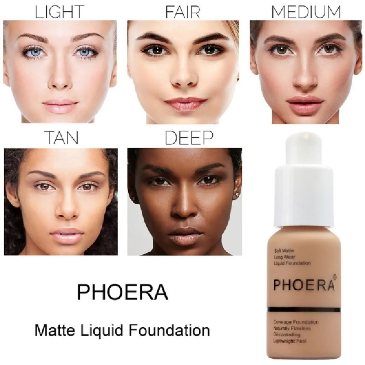 2 Pack PHOERA Foundation 102# Nude and 104# Buff Beige,Flawless Soft Matte Liquid Foundation 24 HR Oil Control Concealer Foundation Makeup.