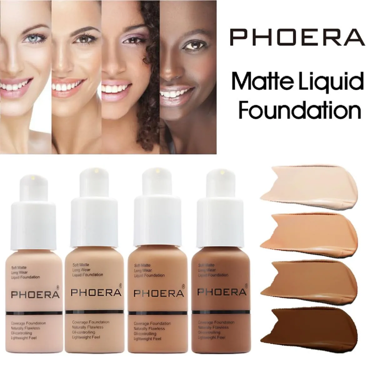 2 Pack PHOERA Foundation 102# Nude and 104# Buff Beige,Flawless Soft Matte Liquid Foundation 24 HR Oil Control Concealer Foundation Makeup.
