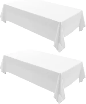 2 Pack White Rectangle Tablecloth - 60 x 84 Inch Fabric Table Cloth, Waterproof and Wrinkle Resistant Washable Polyester Table Cover for Dining Table, Buffet Parties and Camping, 60"W x 84"L