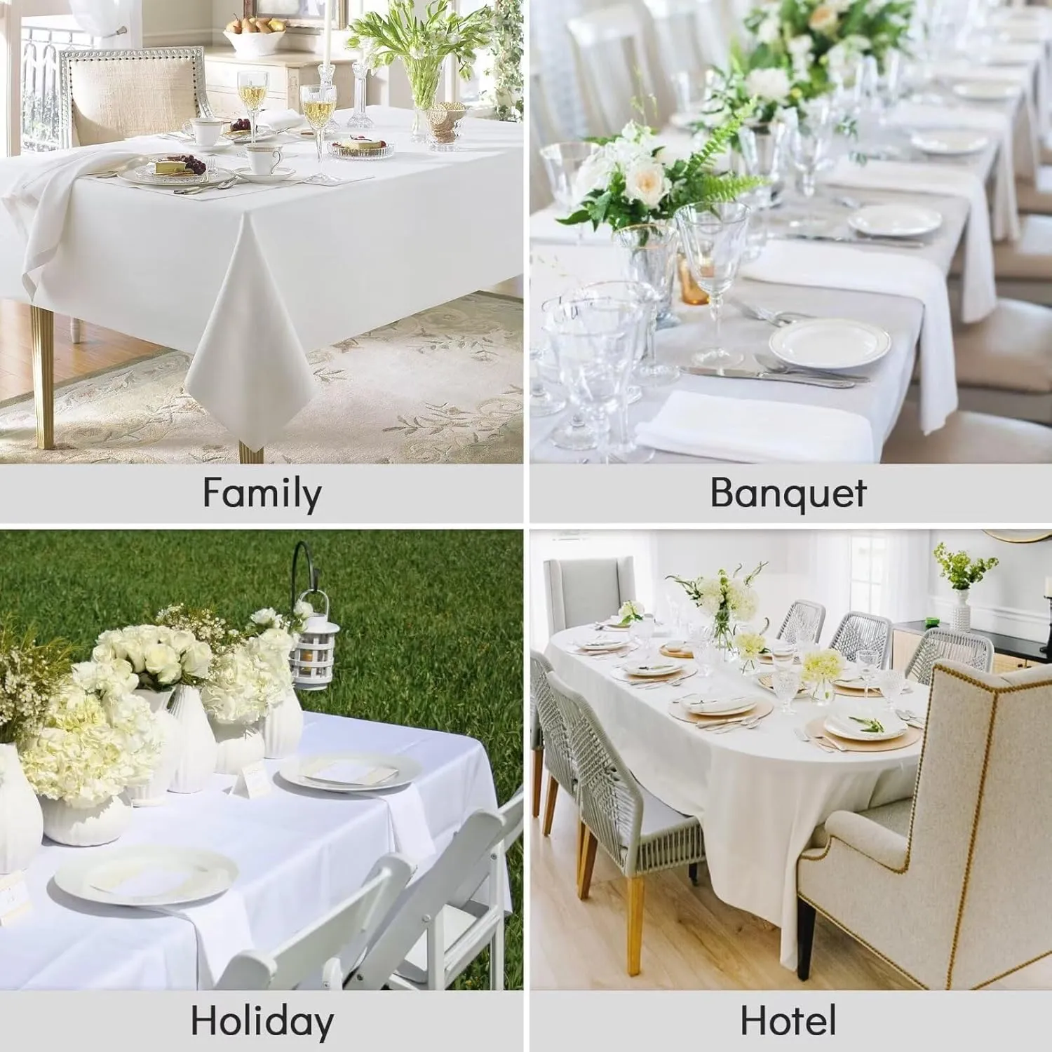2 Pack White Rectangle Tablecloth - 60 x 84 Inch Fabric Table Cloth, Waterproof and Wrinkle Resistant Washable Polyester Table Cover for Dining Table, Buffet Parties and Camping, 60"W x 84"L