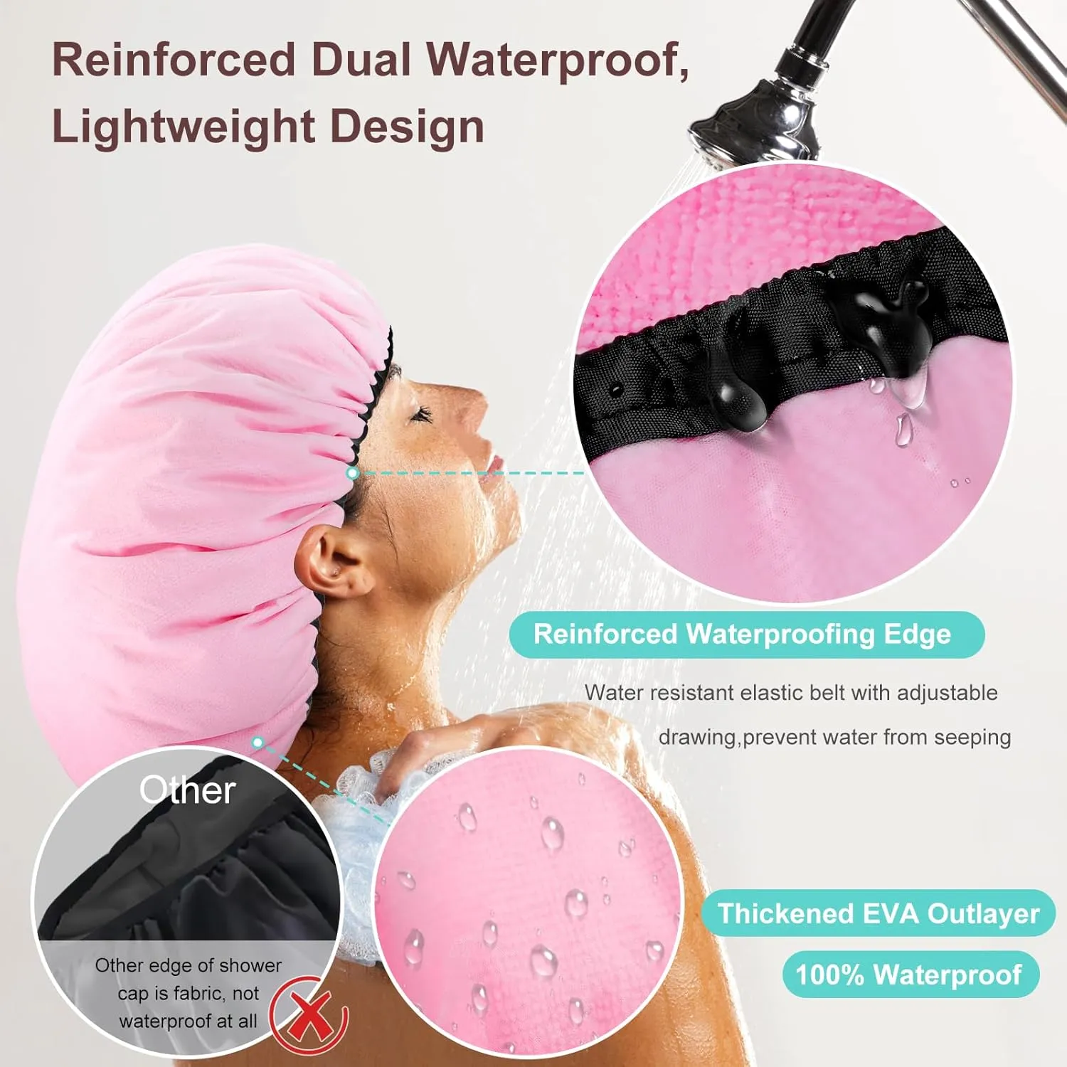 2 Pcs 15" XL Extra Large Terry Lined Shower Cap, Adjustable Dual Waterproof Shower Cap for Women Reusable Soft Hair Cap Bath Cap for Long Braids, Thick Hair, Locs, Curly Hair