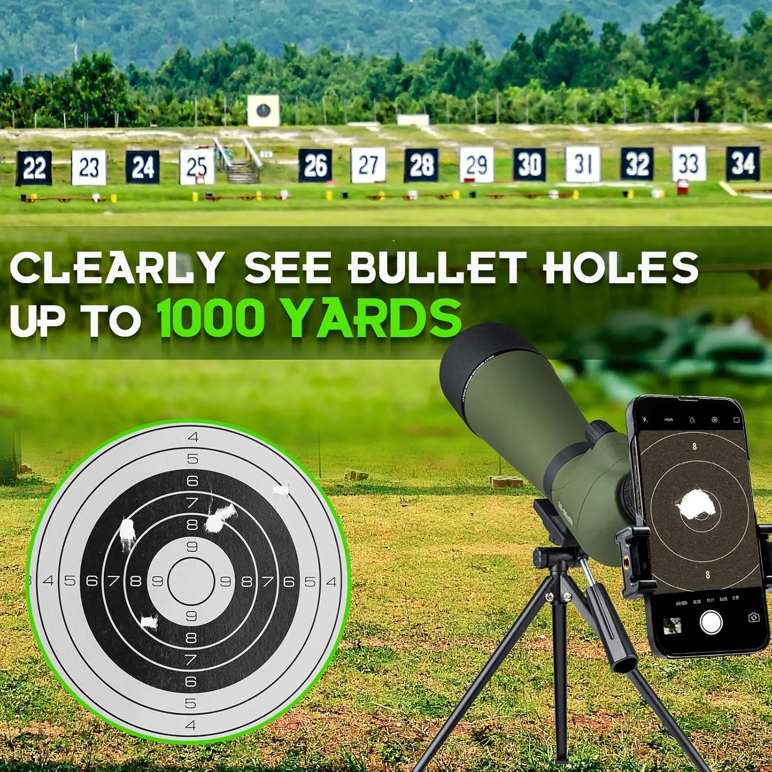 20-60x80 Spotting Scope with Tripod Phone Adapter BAK4 Monocular Telescope Black