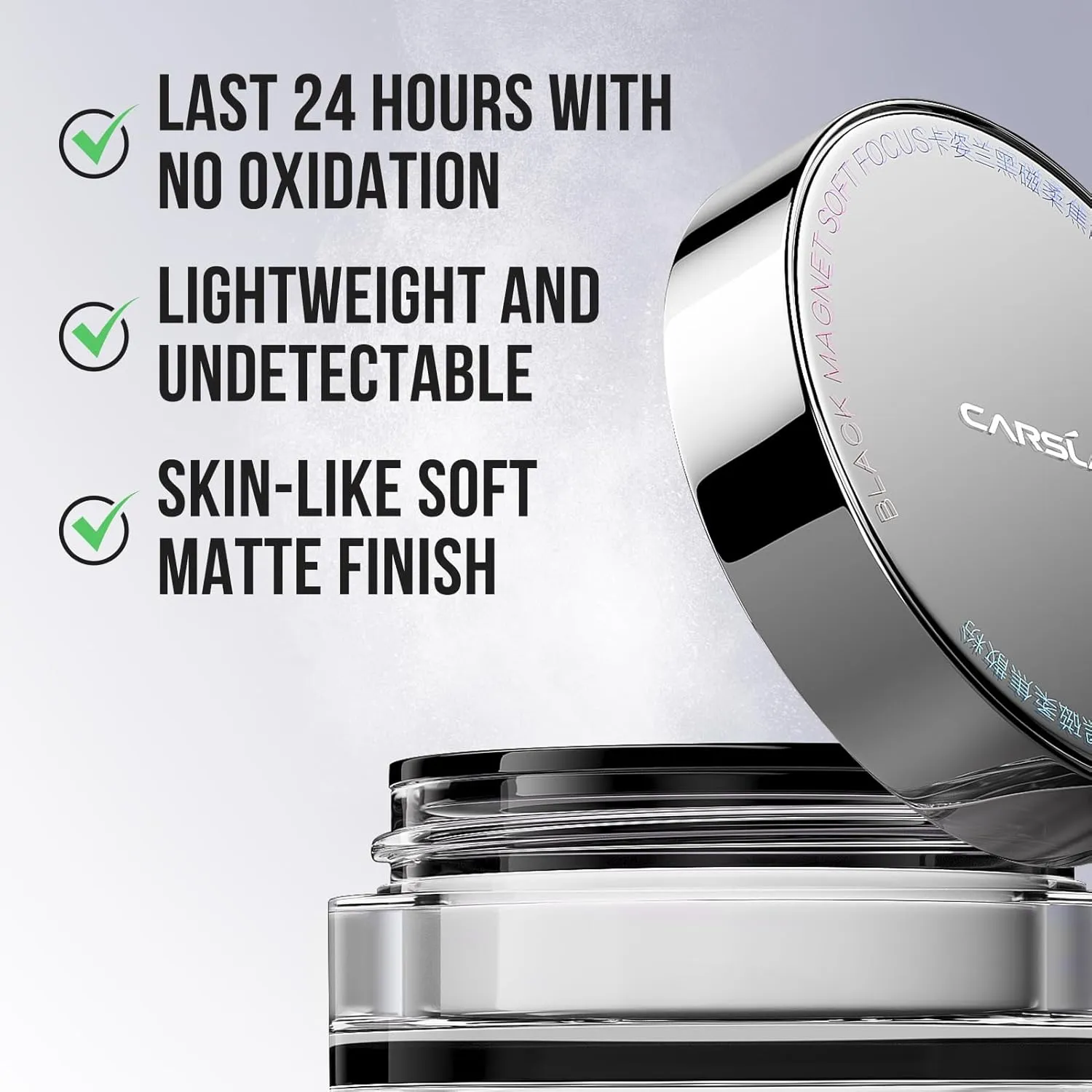 2.0 Black Magnet Soft Focus Make Up Powder, Waterproof Loose Setting Powder, 24H Longlasting, Oil Control, Talc-Free Face Powder, 03 Translucent For Sensitive Skin, 0.28Oz