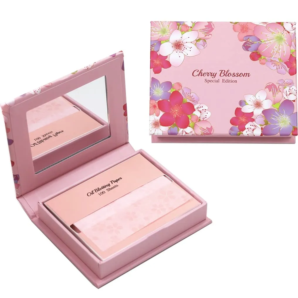 [200 Counts   Paper Mirror Case] Cherry Blossom Magic Oil Blotting Paper for Oily Skin – 벚꽃 Disappearing Design | Refillable Eco-Friendly Paper Mirror Case | Instant Oil Control & Shine-Free Finish
