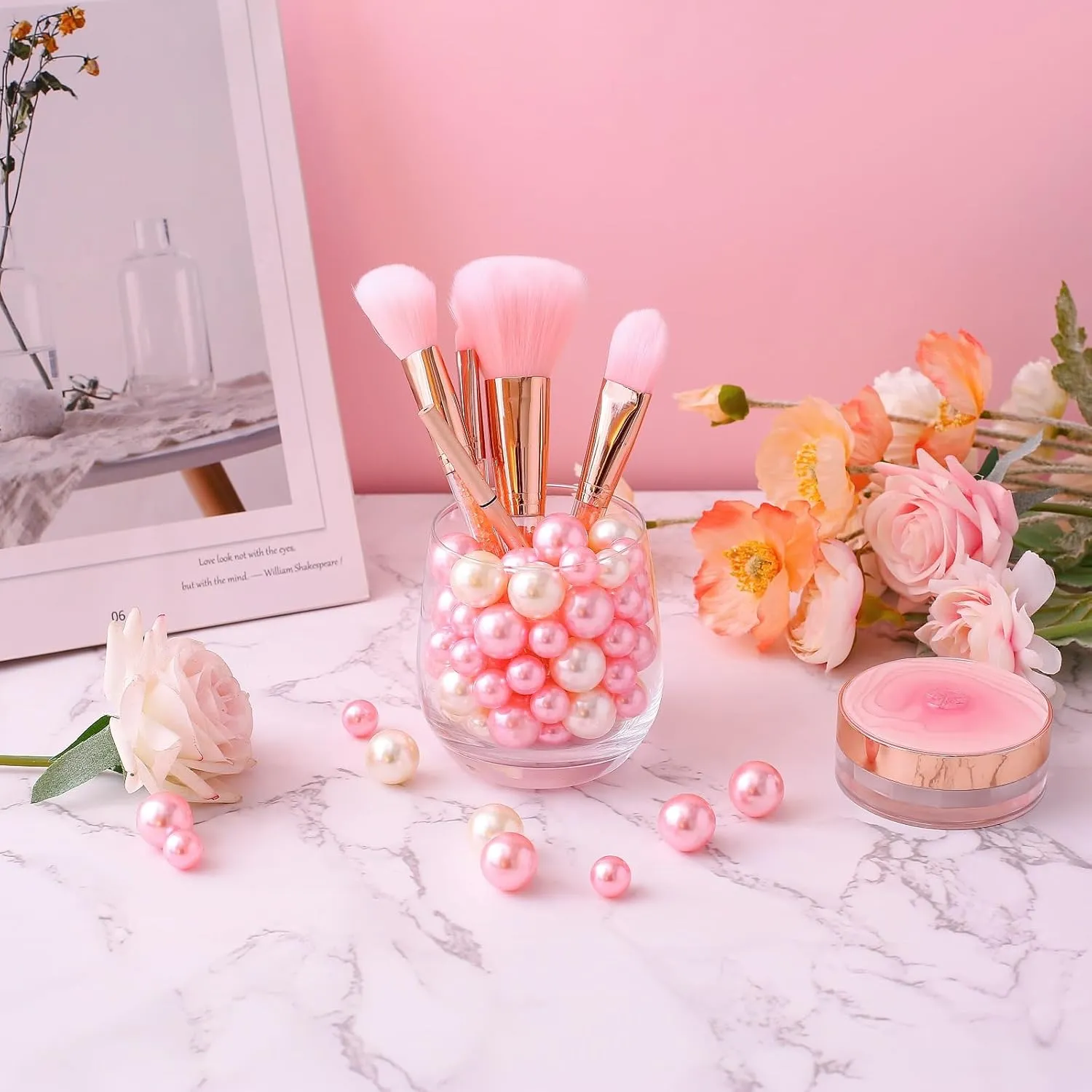 200 Pcs Floating Beads for Centerpieces Vases Filler 8/14/20 mm NO Hole Pink Pearls Beads Vase Filler Home Weddings Table Centerpieces Party Decor