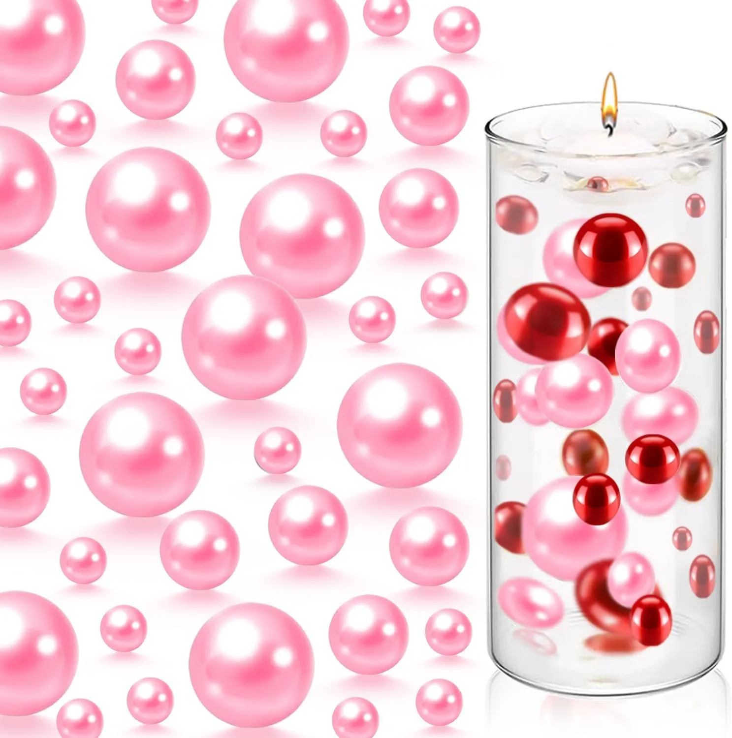 200 Pcs Floating Beads for Centerpieces Vases Filler 8/14/20 mm NO Hole Pink Pearls Beads Vase Filler Home Weddings Table Centerpieces Party Decor