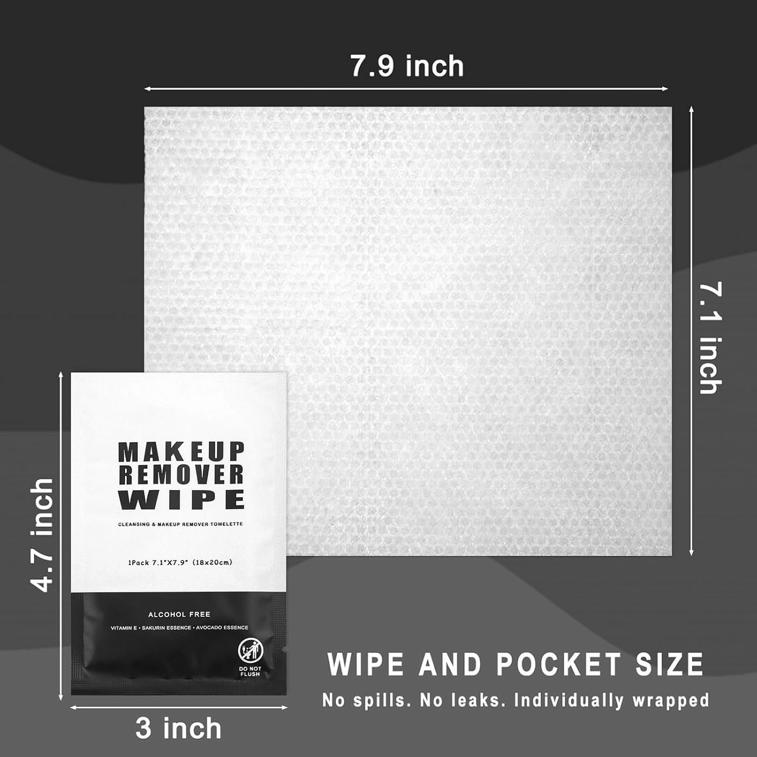 200 Count Makeup Remover Wipes Individually Wrapped Makeup Wipes Bulk Face Cleansing Wipes,Individual Wet Wipes, Travel Towelette Makeup Remover Cloth for Face Cleansing Skin Care Remove Makeup(Black)