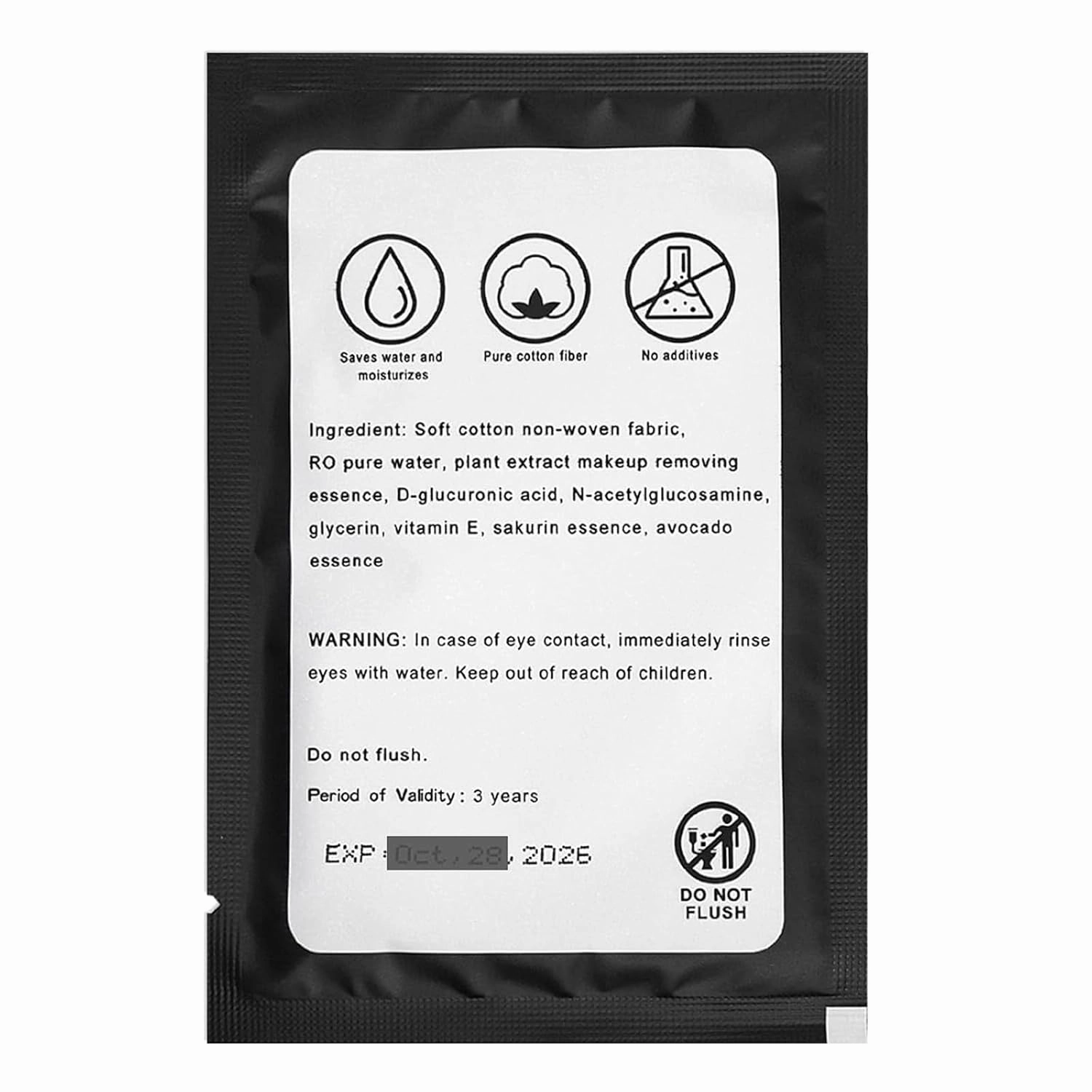 200 Count Makeup Remover Wipes Individually Wrapped Makeup Wipes Bulk Face Cleansing Wipes,Individual Wet Wipes, Travel Towelette Makeup Remover Cloth for Face Cleansing Skin Care Remove Makeup(Black)