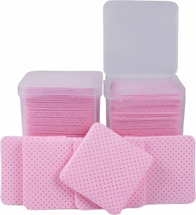 200PCS Makeup Remover Pads for Face with Storage Box – Disposable Cotton Wipes, Soft Nonwoven Cosmetic Cleansing Pads for Eyelashes, Nails, and Skincare – Pink Square Face Towels for Daily Use