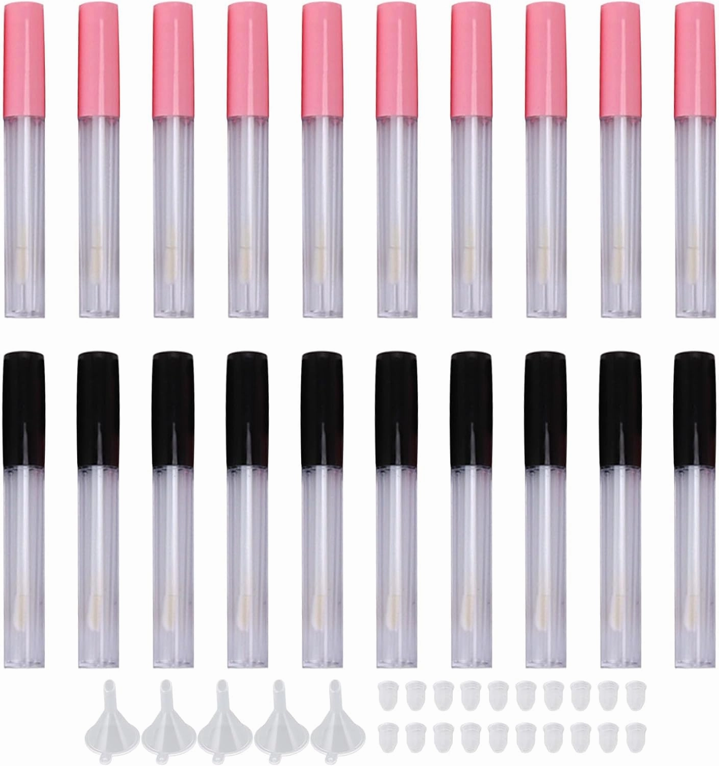 20Pcs Empty Lip Gloss Tube, Clear Mini Refillable Lip Balm Bottles with Wand Brush for Lip Samples Travel Split Charging DIY Makeup