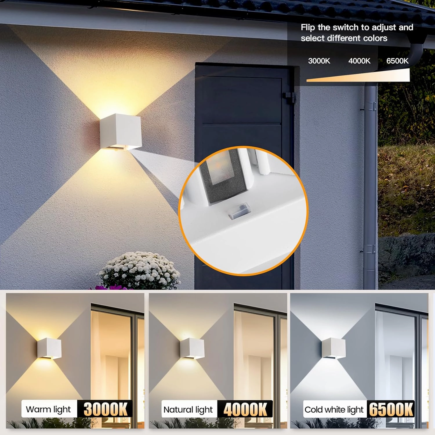 20W Outdoor Modern Wall Light & Indoor Wall Lights,Square White Wall Sconce,3-Color-Temperature Dimming and Adjustable Beam,Waterproof & Rust-Resistant,4.72inch Wall Lamp for Any Setting Use(1 Pack)