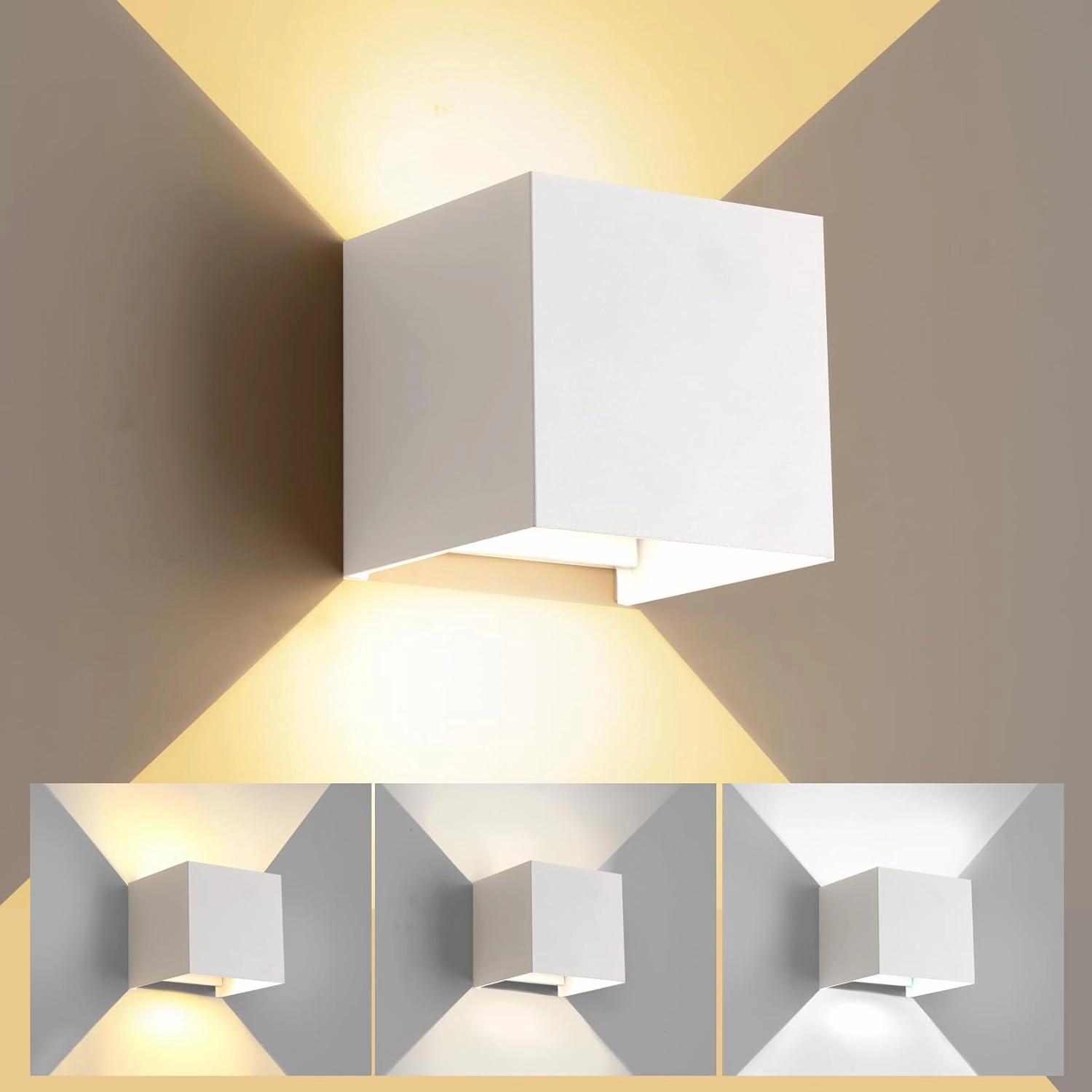 20W Outdoor Modern Wall Light & Indoor Wall Lights,Square White Wall Sconce,3-Color-Temperature Dimming and Adjustable Beam,Waterproof & Rust-Resistant,4.72inch Wall Lamp for Any Setting Use(1 Pack)