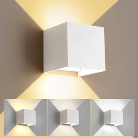 20W Outdoor Modern Wall Light & Indoor Wall Lights,Square White Wall Sconce,3-Color-Temperature Dimming and Adjustable Beam,Waterproof & Rust-Resistant,4.72inch Wall Lamp for Any Setting Use(1 Pack)