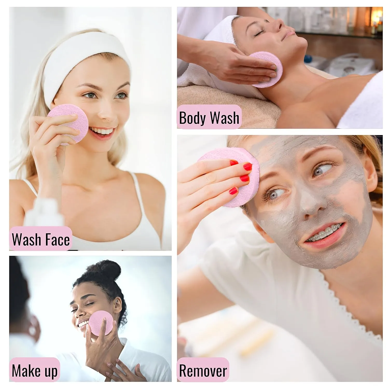 240 Counts PVA Facial Sponges - Compressed, Expandable, Pink - Soft, Absorbent, Biodegradable Face Sponges for Cleansing, Exfoliating, Makeup Removal - Economical, Reusable, Easy to Store