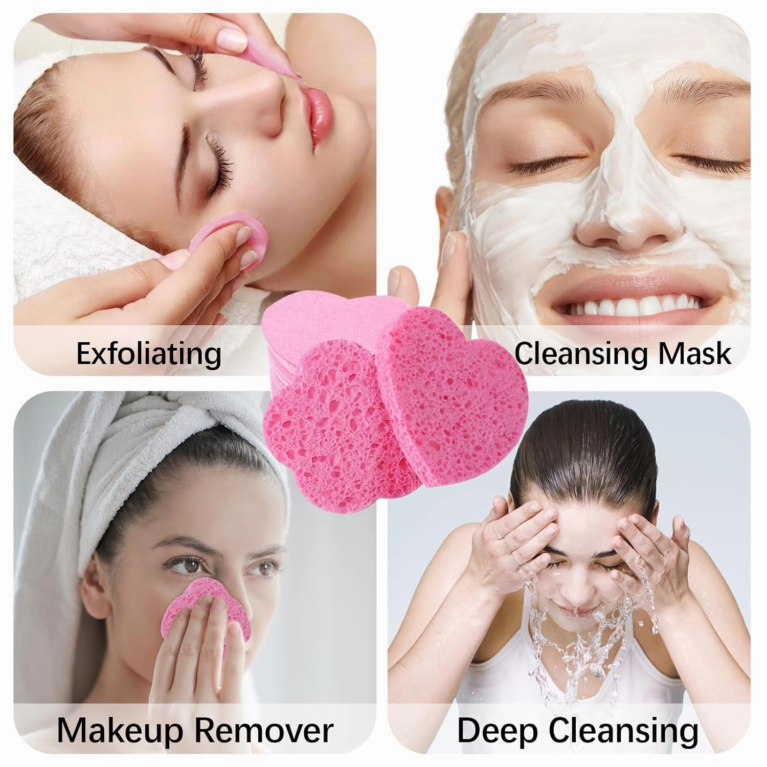 240 Pcs Compressed Facial Sponges with 2 Container, Natural Cellulose Spa Sponges for Face Cleansing, face Sponge Disposable Sponge Pads for Massage, Makeup Removal. (Heart Flower)