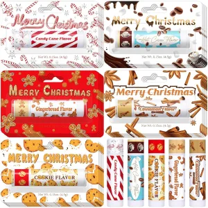 25 Pcs Christmas Peppermint Lip Stick Christmas Lip Balms in Bulk Mint Candy Cinnamon Hot Cocoa Cookie Gingerbread Biscuits Scented 5 Assorted Flavors Stocking Stuffers Party Favors