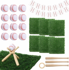 25 Pcs Baseball Centerpiece for Table Baseball Theme Party Decor Kit Includes Artificial Grass Mats Mini Ball Bat Stand Banner Decorations for Birthday DIY Sports Favors