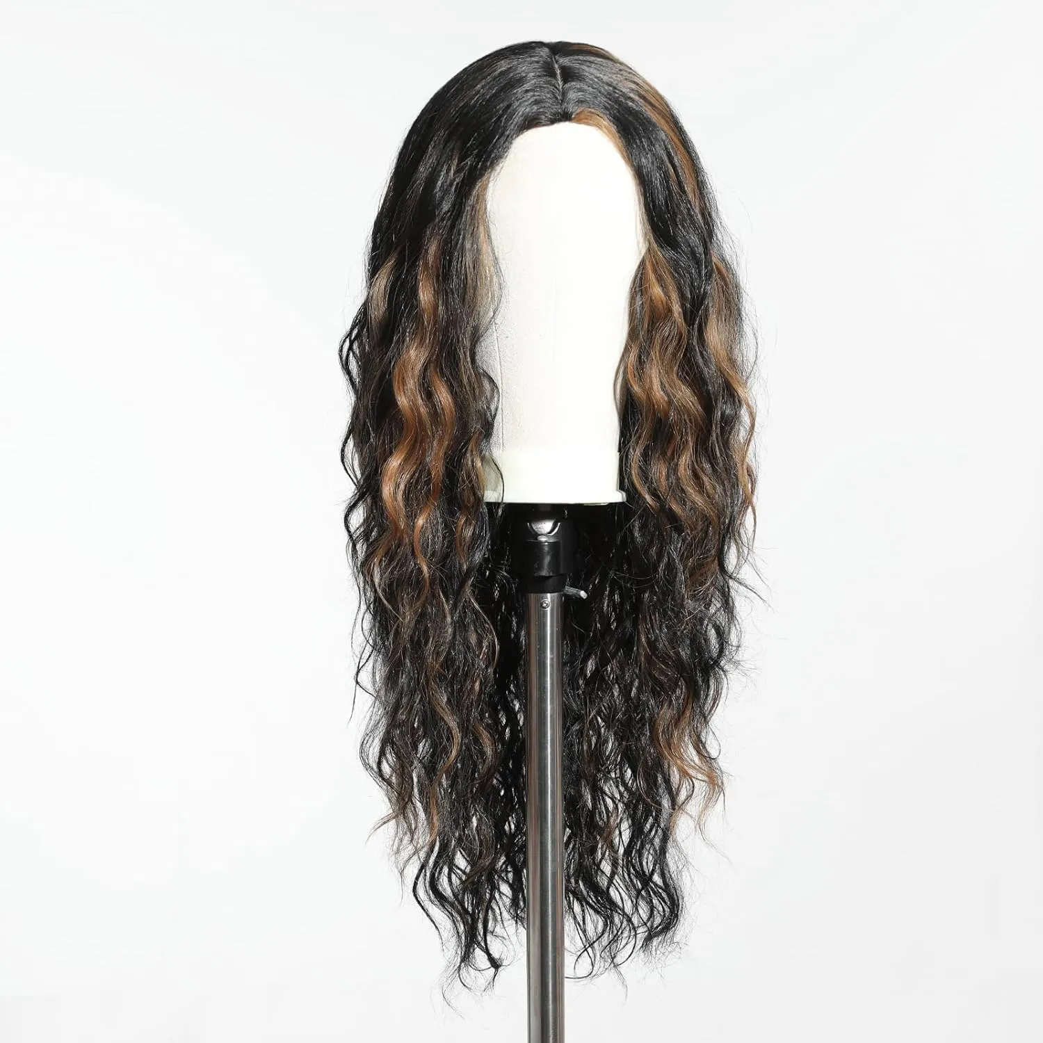 26 Inch Water Wave Wig for Women Synthetic Curly Hair Wig Black Mixed Brown Wear and Go Glueless Wig Hair Replacement Wigs for Daily Use