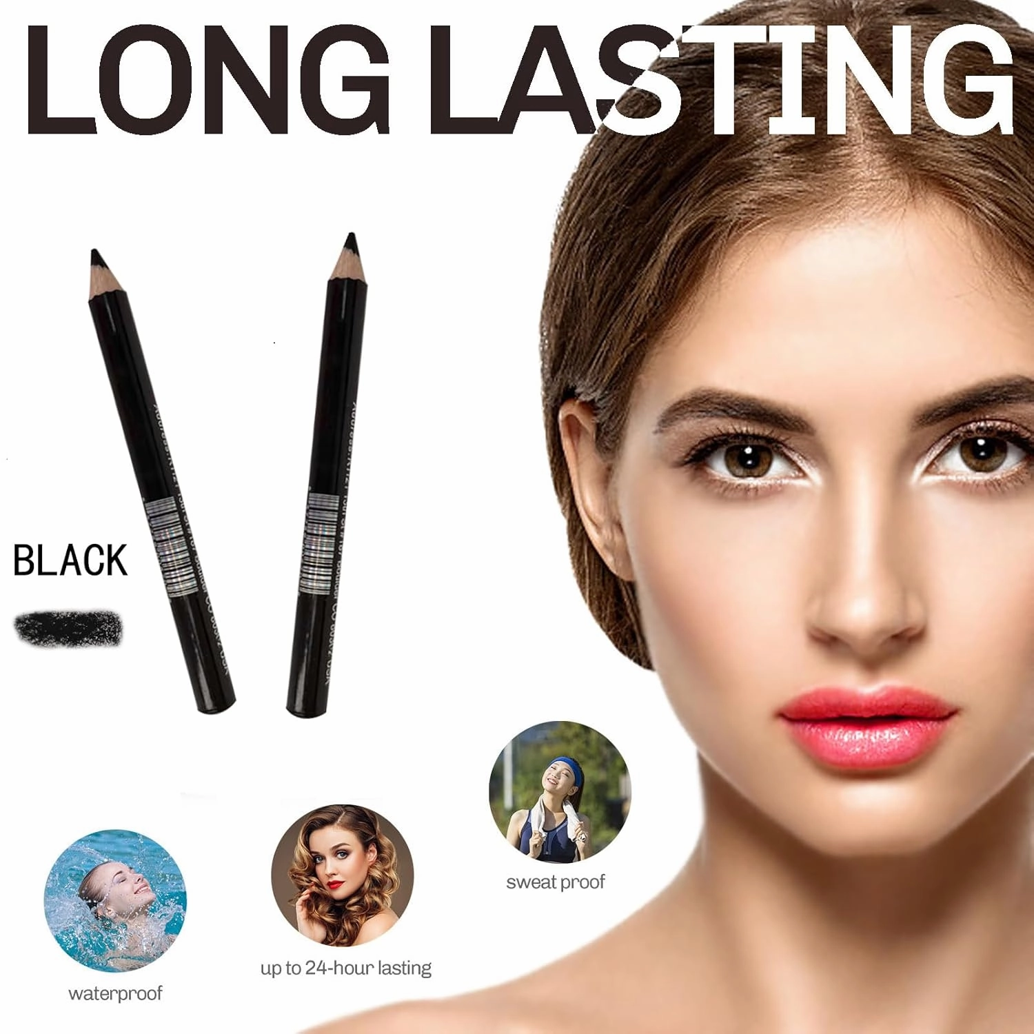 2 black eyebrow pen with 1 pack eyebrow brush,waterproof,#001