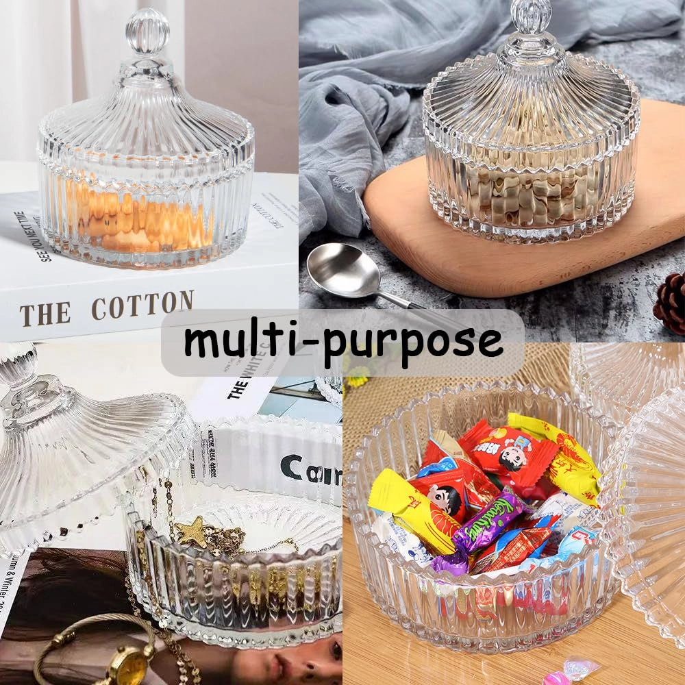 2 Pack Extra Large 5.2" White Powder Puffs and 5.3" Glass Container – Oversized Soft Body & Face Large Powder Puff Dusting Powder Jar Holder Case(Clear Glass)