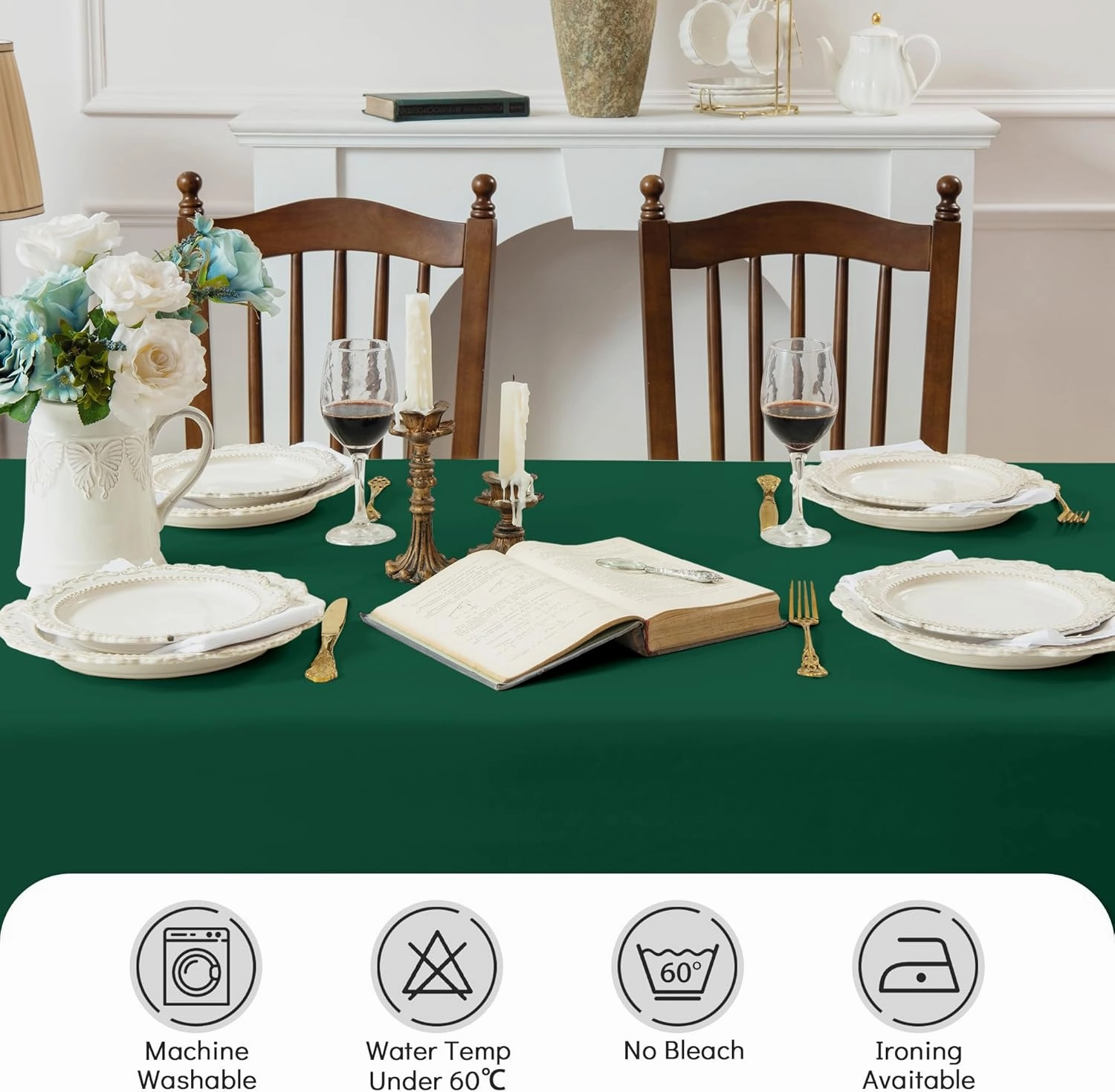 2 Pack Green Christmas Tablecloth - 60 x 84 Inch Rectangle, Waterproof & Wrinkle Resistant Polyester Table Cover for Dining Table, Buffet Parties, Camping
