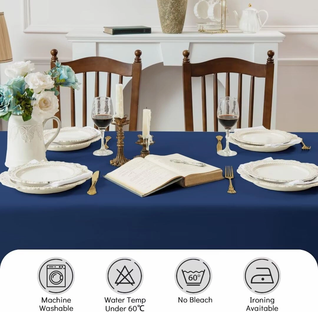 2 Pack Navy Rectangle Tablecloth - 60 x 84 Inch Fabric Table Cloth, Waterproof and Wrinkle Resistant Washable Polyester Table Cover for Dining Table, Buffet Parties and Camping, 60"W x 84"L