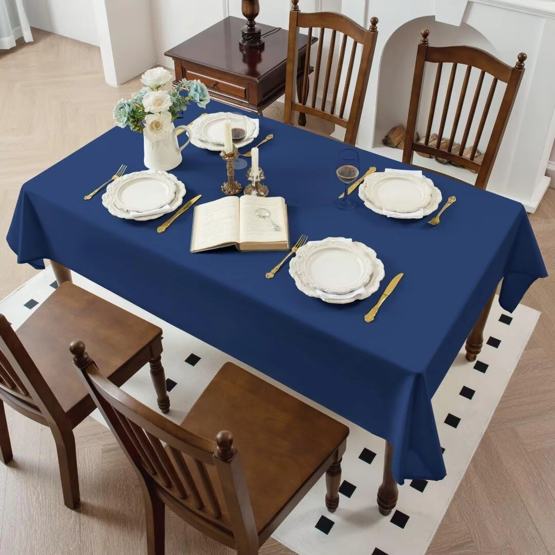 2 Pack Navy Rectangle Tablecloth - 60 x 84 Inch Fabric Table Cloth, Waterproof and Wrinkle Resistant Washable Polyester Table Cover for Dining Table, Buffet Parties and Camping, 60"W x 84"L