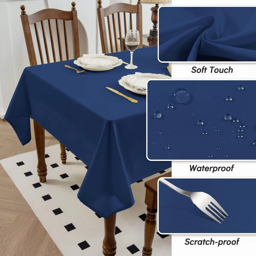 2 Pack Navy Rectangle Tablecloth - 60 x 84 Inch Fabric Table Cloth, Waterproof and Wrinkle Resistant Washable Polyester Table Cover for Dining Table, Buffet Parties and Camping, 60"W x 84"L