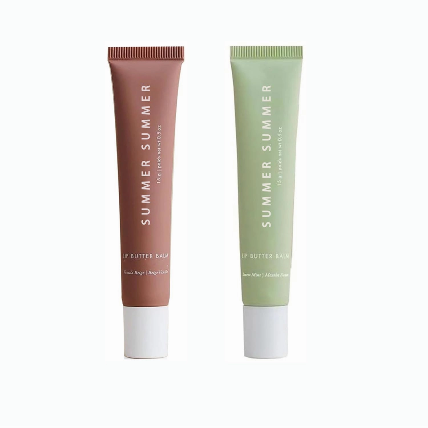 2 PCS Summer Lip Butter Balm, Conditioning Lip Gloss Lip Balm for Dry Lip, Soothing Lip Care (Vanilla Beige Sweet Mint, 15g)