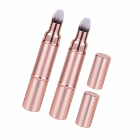 2pcs Dual-ended Retractable Portable Makeup Brush Set Travel Case Cap Versatile Foundation Blush Brush for Women