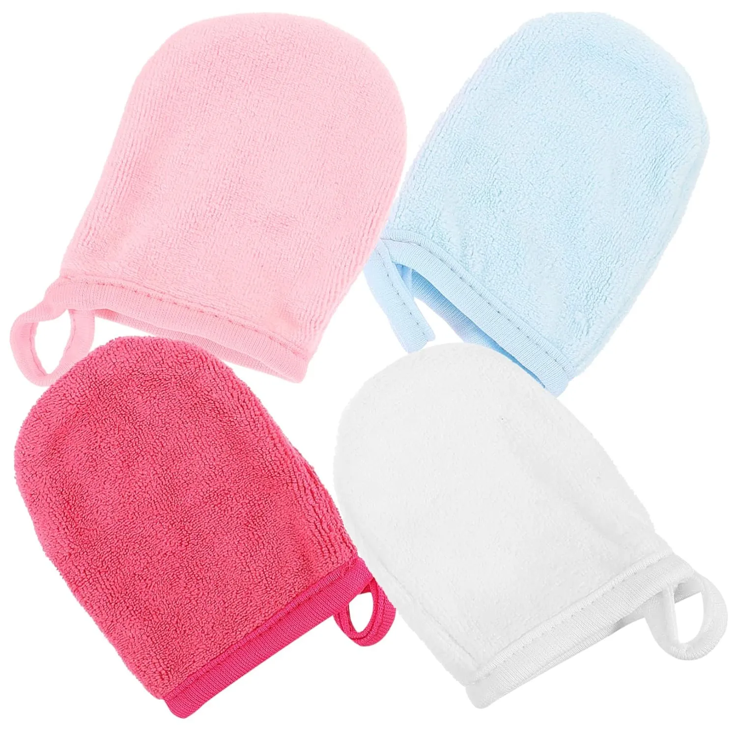 2sets Moisturizing Microfiber Face Mitts Gentle Makeup Remover Gloves for Women 4pcs*2