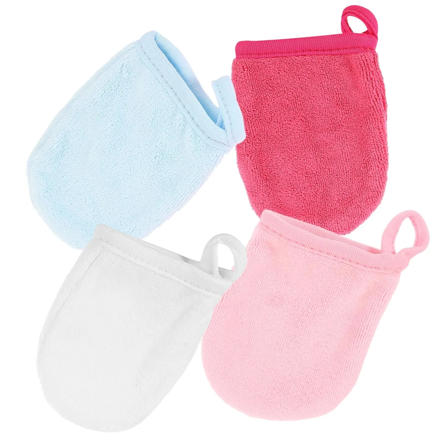 2sets Moisturizing Microfiber Face Mitts Gentle Makeup Remover Gloves for Women 4pcs*2