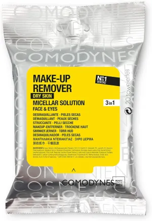 3 Pack COMODYNES Makeup Remover Towels Dry Skin 60 Wipes - Skin Care - The Wipes for Dry Skin Incorporate Skin-Friendly Active Ingredients and Natural Extracts with Nourishing Action