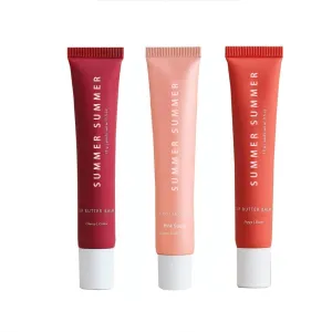 3 PACK Summer Lip Balm Summer Day On Friday Lip Butter Balm Conditioning Lip Care (Pink Sugar Cherry Poppy, 15g)
