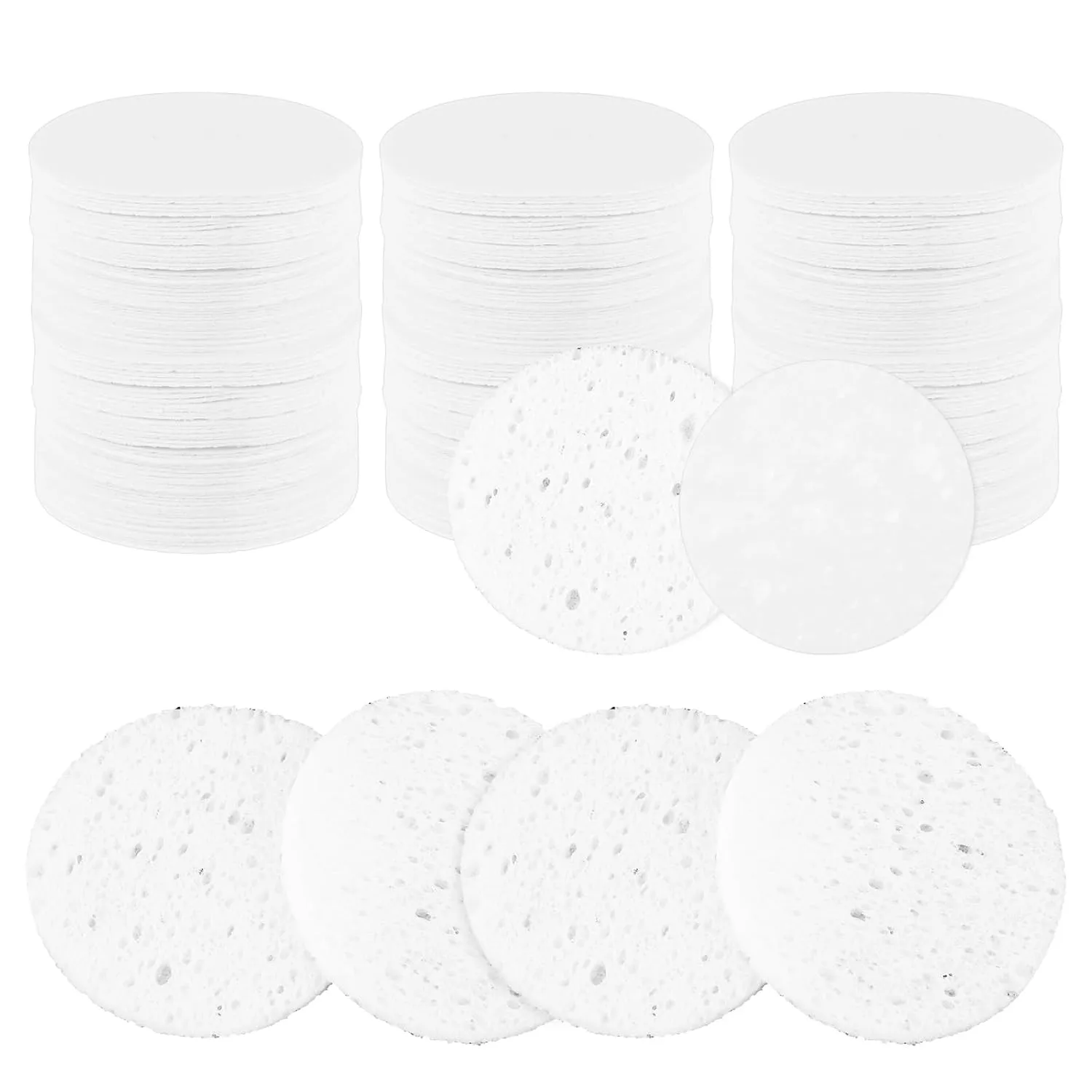 300Pcs Soft Facial Sponges Pads Compressed Face Sponges for Daily Cleansing, Cotton Face Washing Sponge Pads Exfoliating Face Sponge, Cosmetic Sponges for Makeup Removal (Round White)
