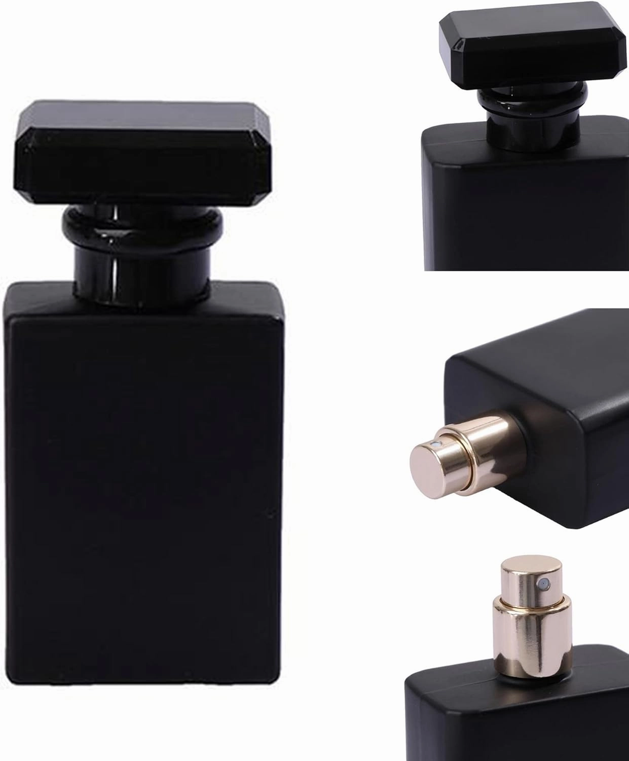 30ML Glass Perfume Bottles Empty Spray Perfume Bottles Square Refillable Portable Empty Refillable Perfume Atomizer Vials Reusable Cosmetic Containers for Perfume Essential Oils Liquids,10 Pack (Black)