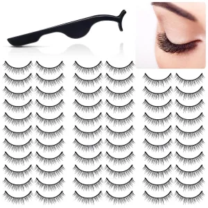 32 Pairs Self Adhesive Eyelashes with Tweezers, Reusable Adhesive False No Glue Natural Look Fake Waterproof Pre Glued Eyelashes Bulk for Women Girls Gift