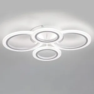 34W LED Ceiling Light with Remote, 3000-6000K Dimmable Modern Flush Mount Ceiling Lighting Fixture White 4 Rings Round Chandelier Ceiling Lamp for Small Room, Bedroom