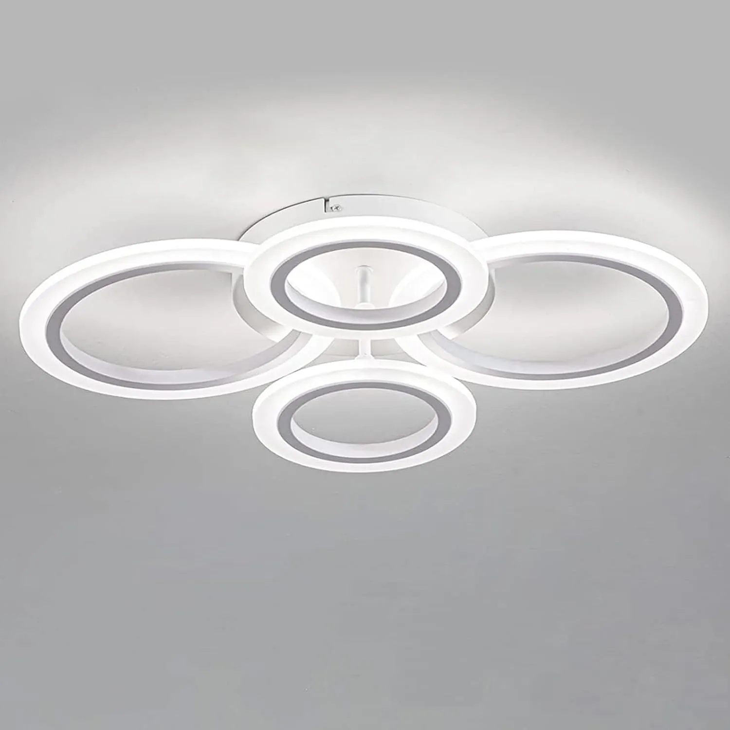 34W LED Ceiling Light with Remote, 3000-6000K Dimmable Modern Flush Mount Ceiling Lighting Fixture White 4 Rings Round Chandelier Ceiling Lamp for Small Room, Bedroom