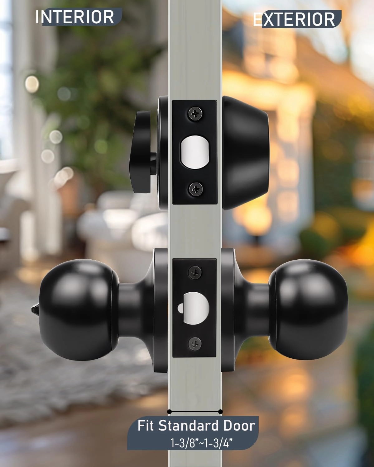 3 Pack Entry Door Knob Lockset and Single Cylinder Deadbolt Combination Set in Matte Black Finish, Keyed Alike Exterior Knob Lock and Deadbolt for Front Door and Outside Gate