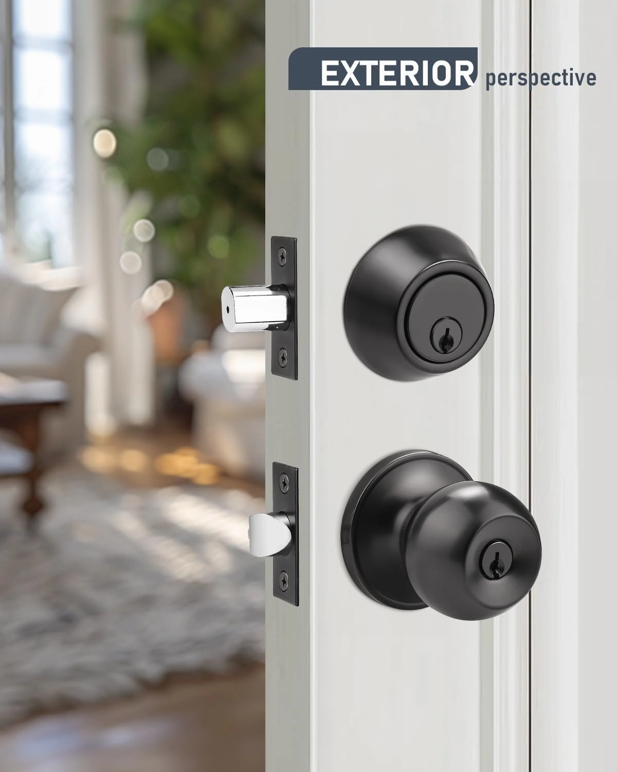 3 Pack Entry Door Knob Lockset and Single Cylinder Deadbolt Combination Set in Matte Black Finish, Keyed Alike Exterior Knob Lock and Deadbolt for Front Door and Outside Gate