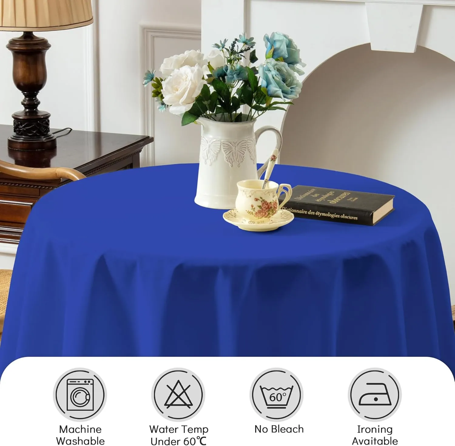 4 Pack Peacock Blue Round Tablecloth - 52 Inch Fabric Table Cloth, Waterproof and Wrinkle Resistant Washable Polyester Table Cover for Dining Table, Buffet Parties and Camping