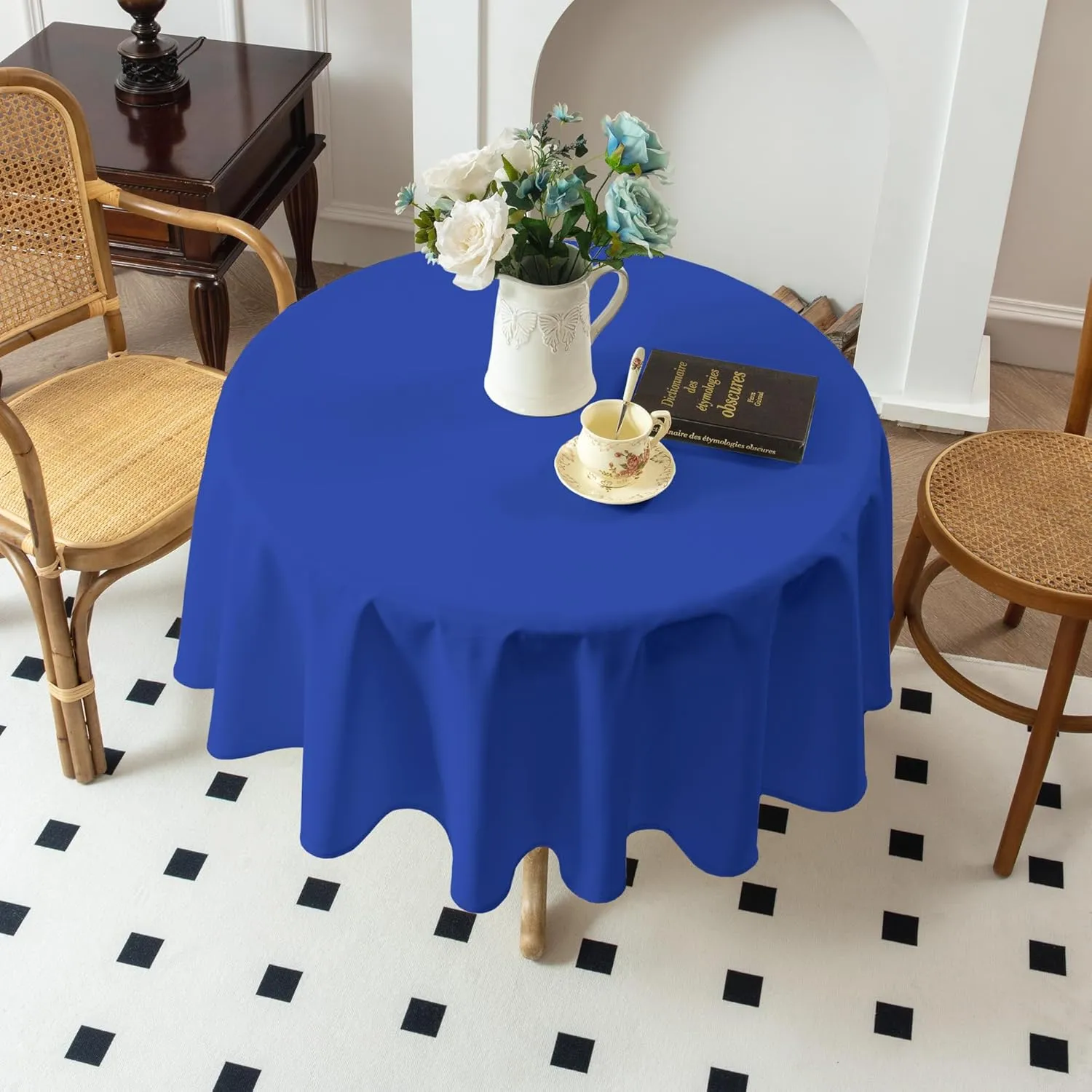 4 Pack Peacock Blue Round Tablecloth - 52 Inch Fabric Table Cloth, Waterproof and Wrinkle Resistant Washable Polyester Table Cover for Dining Table, Buffet Parties and Camping