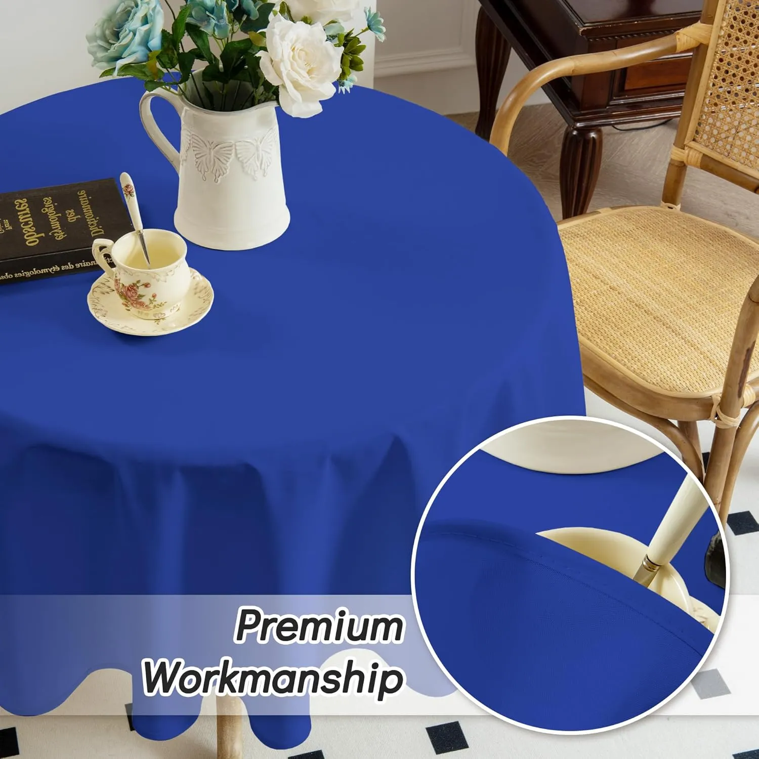 4 Pack Peacock Blue Round Tablecloth - 52 Inch Fabric Table Cloth, Waterproof and Wrinkle Resistant Washable Polyester Table Cover for Dining Table, Buffet Parties and Camping
