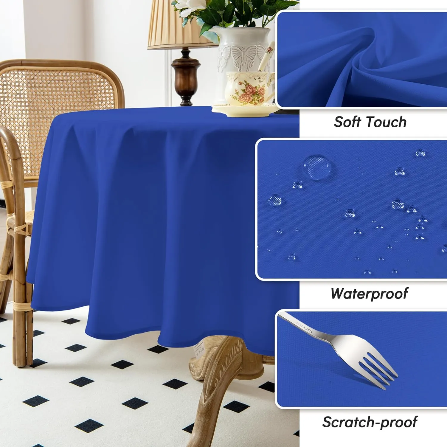 4 Pack Peacock Blue Round Tablecloth - 52 Inch Fabric Table Cloth, Waterproof and Wrinkle Resistant Washable Polyester Table Cover for Dining Table, Buffet Parties and Camping
