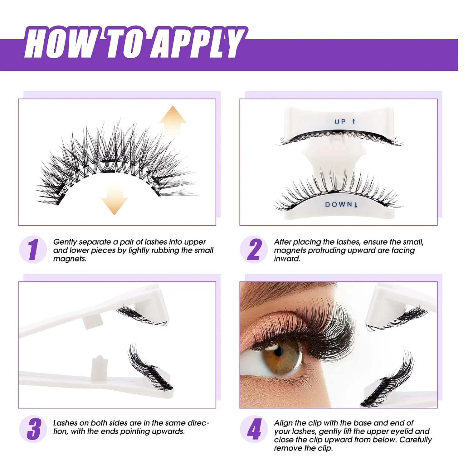 4 Pairs Magnetic Eyelashes Natural Look Kit False Eyelashes No Glue Needed - Reusable False Eyelashes Soft Magnetic Eyelashes Easy to Wear and Remove Use at Home（Four pairs-079 B07）