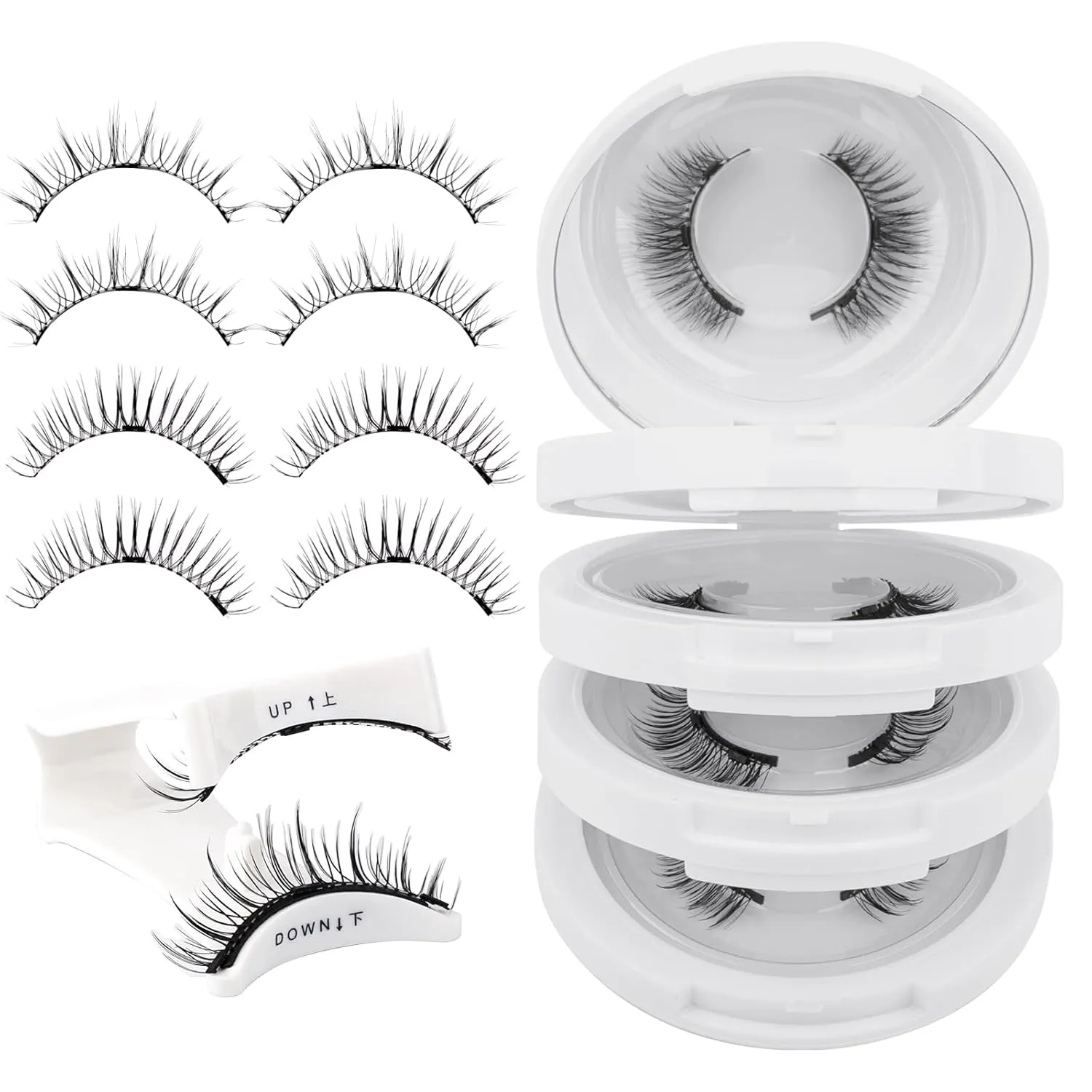4 Pairs Magnetic Eyelashes Natural Look Kit False Eyelashes No Glue Needed - Reusable False Eyelashes Soft Magnetic Eyelashes Easy to Wear and Remove Use at Home（Four pairs-079 B07）