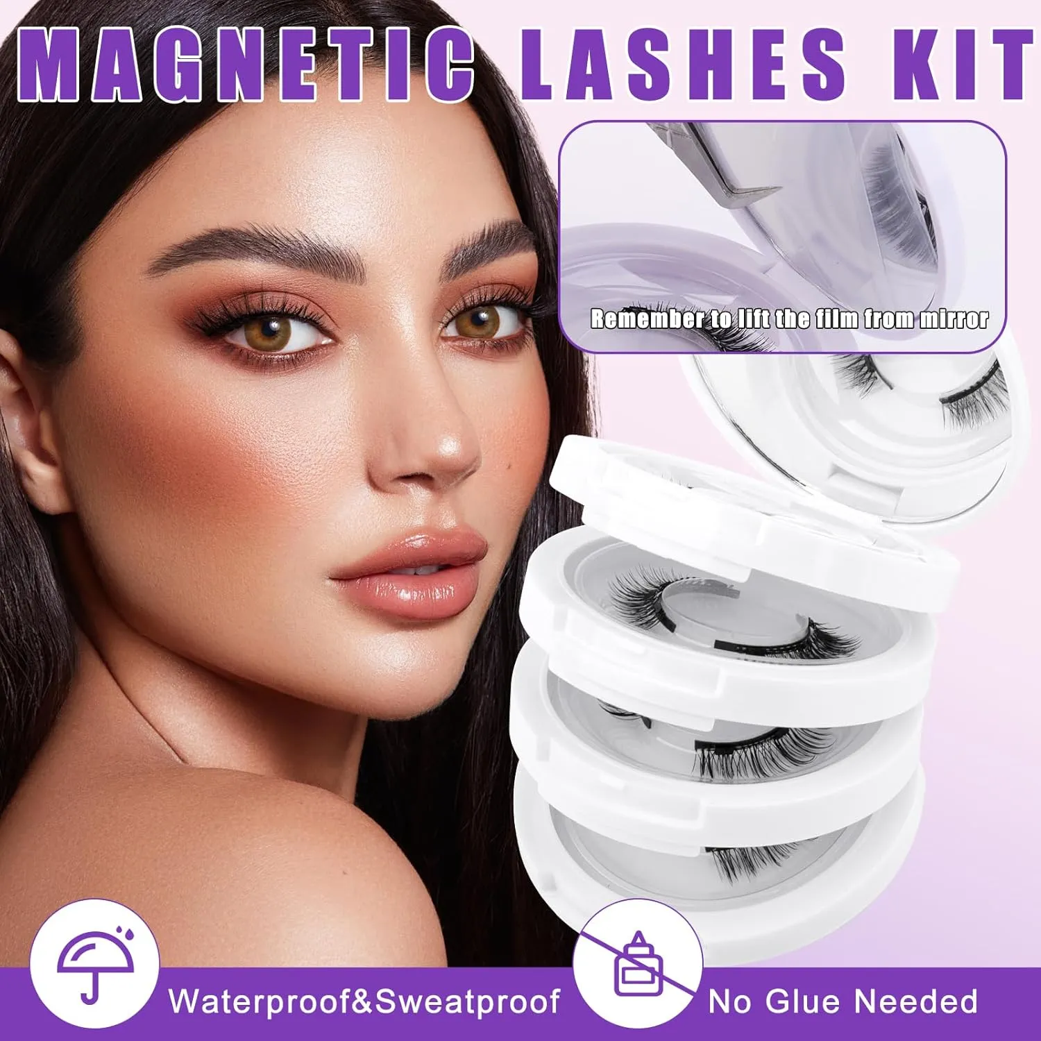 4 Pairs Magnetic Eyelashes Natural Look Kit False Eyelashes No Glue Needed - Reusable False Eyelashes Soft Magnetic Eyelashes Easy to Wear and Remove Use at Home（Four pairs-079 B07）