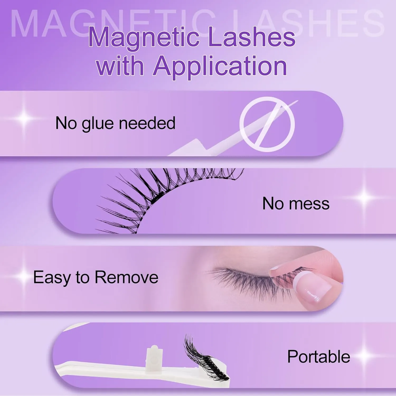 4 Pairs Magnetic Eyelashes Natural Look Kit False Eyelashes No Glue Needed - Reusable False Eyelashes Soft Magnetic Eyelashes Easy to Wear and Remove Use at Home（Four pairs-079 B07）